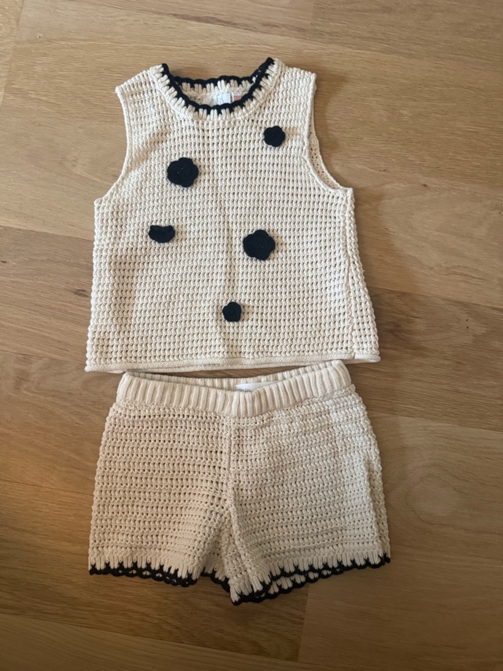 Zara Kids Cream Crochet Tank & Shorts Set with Black Accents